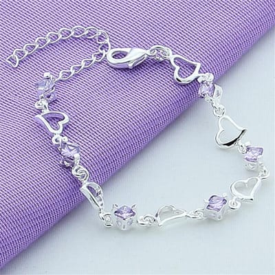 Modieuze Kubische Paarse Kristallen Hart Armband Voor Vrouwen Liefde Cadeau 925 Zilveren Armband Sieraden gray