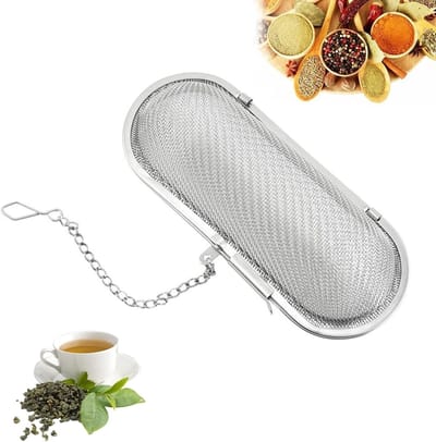 Multifunctionele Ovale Theefilters, Fijnmazige Theezeef met Ketting voor het Zetten van Losse Thee, Kruidige Specerijen en Verse Kruiden