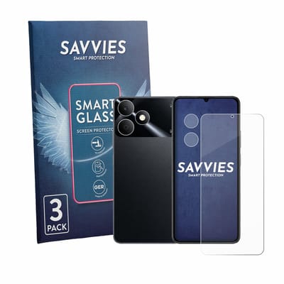 3 Stuks Savvies Screenprotector - geschikt voor realme Note 80 (Voor+Camera) - beschermfolie glas transparant