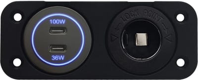 ProRide 12-24V USB C Autolader 2 Poorten Inbouw - 100W+36W - Sigarettenaansteker - Tweevoudig Paneel - Blauw