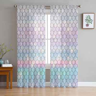 Luxe Transparante Gordijnen Zeemeermin Schelp Melkweg Droom Keuken Slaapkamer Woonkamer Tule Gordijnen Studeerkamer Frans Raam Chiffon Gordijnen 135W x 114H(cm)