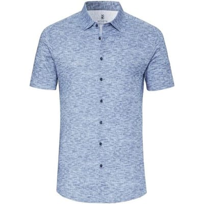Desoto Overhemd Linnen Look Short Sleeve Kent Collar Denim Blue / male