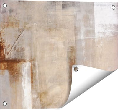 Gards Tuinposter Abstracte Kunst Bruin met Beige - 50x40 cm - Tuindoek - Tuindecoratie - Wanddecoratie buiten - Tuinschilderij