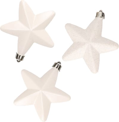 Decoris kersthanger sterren - 6x st - wit - 7 cm - kunststof - kerstornamenten - kerstversiering