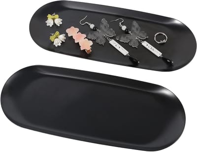 Set van 2 zwarte decoratieve trays - Oblong serveerschaal van roestvrij staal voor badkamer, desserts en sieraden