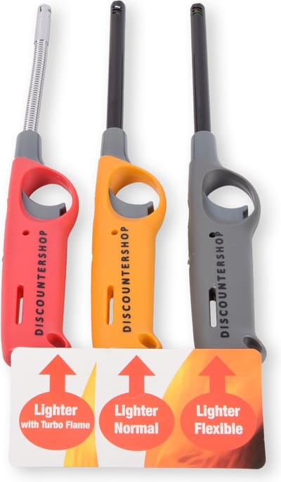 Ultieme Set van 3 Navulbare BBQ Aanstekers met Kinderbescherming en Kinderslot - Grijs, Rood en Geel - 26 cm - Ongeëvenaarde Kwaliteit!