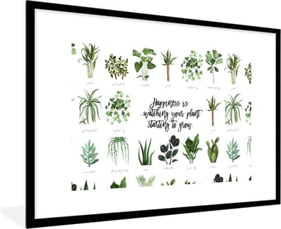 Fotolijst incl. Poster - Quotes - Spreuken - Happiness is... watching your plant starting to grow - 120x80 cm - Posterlijst