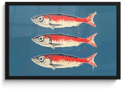 Poster in lijst - Fotolijst 60x40 cm - Posters - Vissen - Rood - Blauw - Posterlijst zwart - Decoratie - Wanddecoratie woonkamer - Muurdecoratie slaapkamer