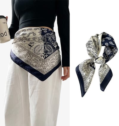 Zijden sjaal-stijl zijden sjaal voor dames - Kleurblokkenprint - Fris en delicaat - Decoratieve shawl over shirts L7445 - Marineblauw 70*70 CM