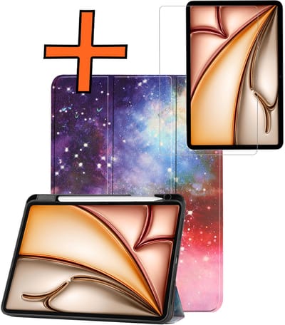 Hoesje - Geschikt voor Apple iPad Air M3/M4 (2025/2026) - 11 inch - Met Screenprotector - Trifold Bookcase - Hard Cover Case - Met Uitsparing Geschikt voor Apple Pencil - Hardcover Book - Tablet Hoes - Galaxy