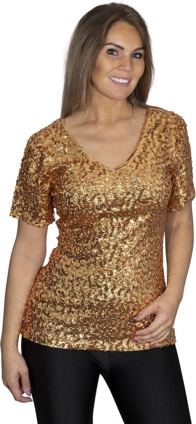 Pailletten topje - shirt - Goud - Maat S/M - Maat 38/40 - Disco - Kerstmis - Toppers 2025