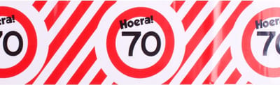 Afzetlint ''Hoera! 70'' - 70 jaar - 4 het moment! - 10 meter