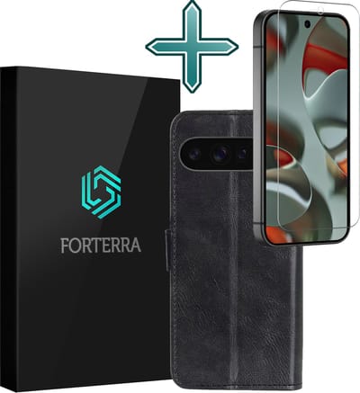 Hoesje Met Screenprotector - Geschikt voor Google Pixel 9 Pro - Luxe Pasjeshouder - Flipcase - Bookcase Portemonee - Flip Case - Kunstleer Book Case - Book Cover - Walletcase - Portemonneehoes - Zwart