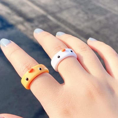 5 Stuks Hars Ring 3D Leuke Kuiken Vingerring Set Grappige Snoepkleur Brede Dier Ring Geometrische Ring voor Vrouwen Meisje Sieraden gray