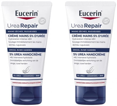 Eucerin UreaRepair Handcrème 5% Urea - Ureum en Ceramiden Crème voor Droge en Ruwe Handen - 75ml - Voordeelverpakking - Bundel van 2