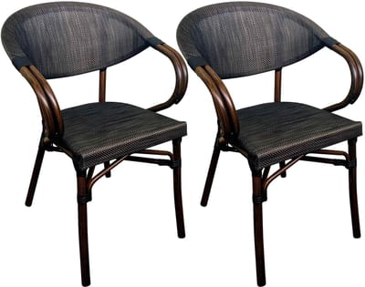 CLP Madetta Set van 2 Tuinstoelen - stapelbaar - aluminium houtlook - met armleuningen - 200 kg - koffie