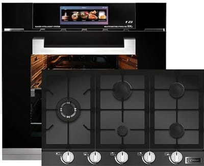 Inbouwoven - Kaiser - EH 6344 - Inbouwoven 60 cm - Zwart glas- 79 l - Air fryer- TFT - automatische braadfunctie + Gaskookplaat - KCG 9387- inbouwkookplaat , 90cm