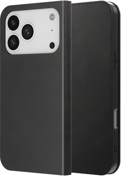 Geschikt voor iPhone 17 Pro Telefoonhoesje Kunstleer met Magnetische sluiting en Pasjeshouder Bookcase met Klepje - Walletcase with Cardslot - Zwart - Smartphonica geschikt voor iPhone 17 Pro