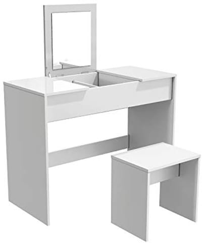 Makeuptafel met Kruk en Inklapbare Spiegel - Wit 2-in-1 Design