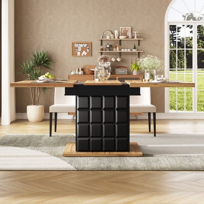 MODFU Uittrekbare Eettafel 110–140×80×75 cm – Teleskoptisch 3‑staps, opbergruimte, Naturel/Zwart