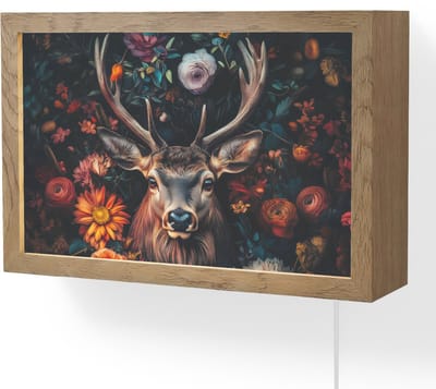 Wandlamp 30x20 cm - Oplaadbaar - Hert - Dieren portret - Bloemen - Natuur - Hertenkop - Wandlampen binnen woonkamer - Slaapkamer lamp met kabel - Decoratieve nachtlamp - Vloerlamp snoer