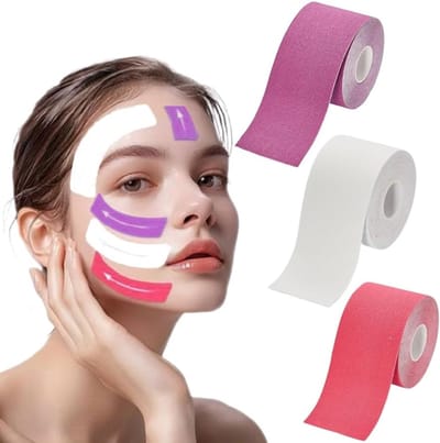 Multifunctionele Face Lifting Tape 2.5cm x 500cm - Anti-Rimpel, Elastisch en Comfortabel voor Voorhoofd, Ogen en Lippen, 3 Rollen in Wit, Rood en Paars