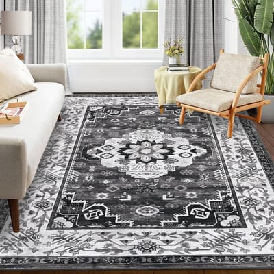 Unyqoos ® Stijlvol Groot Tapijt voor Woonkamer en Slaapkamer - Vintage Bohemian Design, Superzacht en Wasbaar, 120 x 180 cm, Donkergrijs