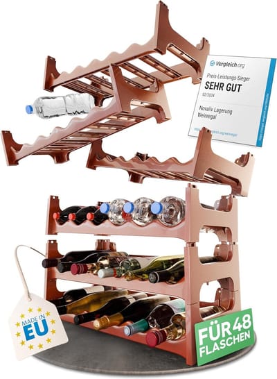 Flessenrek voor 48 flessen van kunststof, uitbreidbaar, stapelbaar wijnrek, bruin, drankenrek, flessenreksysteem, plank voor dranken, flessenkast, sterke drankrek