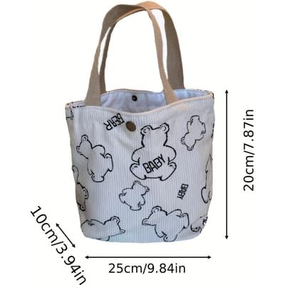 1 Stuk Dames Vintage Baby Beer Corduroy Draagbaar Grote Capaciteit Opberg Lunchbox Handtas 1PC