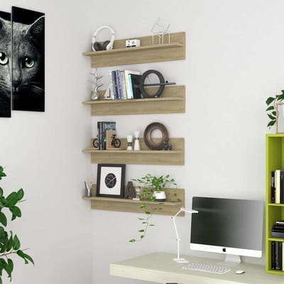 vidaXL - Wandschappen - 4 - st - 80x11,5x18cm - bewerkt - hout - sonoma - eikenkleurig