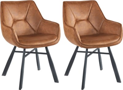 Colenis® - Solido Eetkamerstoel - Set van 2 - Cognac - Microfiber Stof - Industrieel - Met armleuning - Stoel