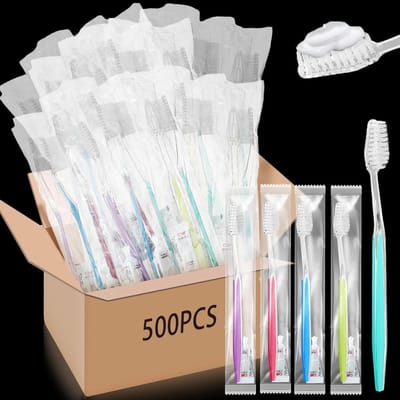 Wegwerp Tandenborstels - Reis Tandenborstel Set - Hygiënisch Reizen - Individueel Verpakt - 500 Sets - Multi-Color
