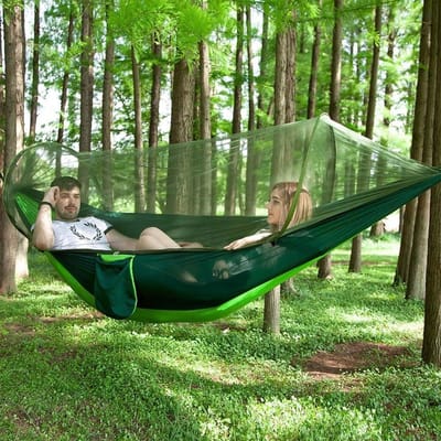 Dubbele Campinghangmat - Reishangmat Kampeerhangmat - Buiten Ontspannen - Met Muggennet - 290x140cm - Groen