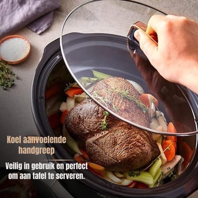 Zyrex® Slowcooker met Timer - Crockpot - Stoompot - Inclusief Warmhoudfunctie - 6.5 Liter - Zwart -‎29 x 42 x 25 cm; 5.21 kg