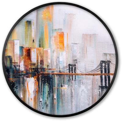 Poster in lijst Rond - Fotolijst 60x60 cm - Posters - Olieverf - Schilderij - Skyline - Abstract - Ronde posterlijst zwart - Decoratie - Wanddecoratie woonkamer - Muurdecoratie slaapkamer