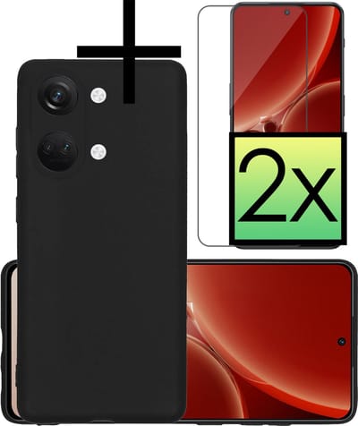 Hoesje - Met 2x Screenprotector - Geschikt voor OnePlus Nord 3 - Sterk & Shockproof - Back Cover - Siliconen Case - Telefoon Hoes - Zwart
