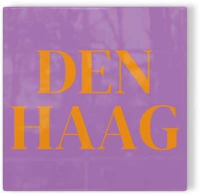 Tegeltje Den Haag - paars oranje - tegeltje stad - tegeltje met tekst