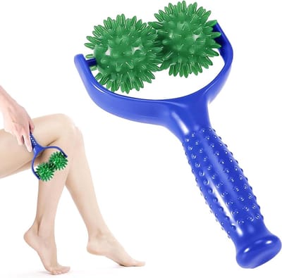 Massage Roller Egelbal Blauw Groen - Triggerpunt Massagebal Roller - Handgreep Stekelig Spiermassage Roller - Rug Schouders Armen Benen Voeten - Verlicht Spierpijn massage bal voeten