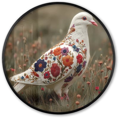 Poster in lijst Rond - Fotolijst 60x60 cm - Posters - Duif - Bloemen - Natuur - Ronde posterlijst zwart - Decoratie - Wanddecoratie woonkamer - Muurdecoratie slaapkamer