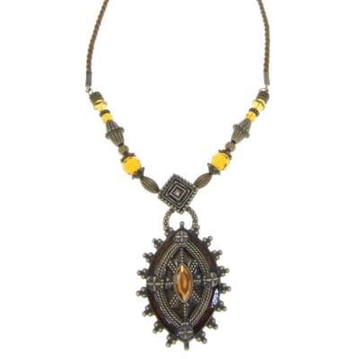Behave - Vintage ketting dames - Tribal hanger - Geel bronskleur - 47 cm