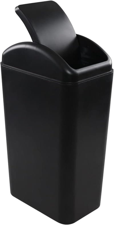 Prullenbak met Klep - Afvalemmer Vuilnisbak - Kamer Opruimen - Slank Ontwerp - 14 Liter - Zwart