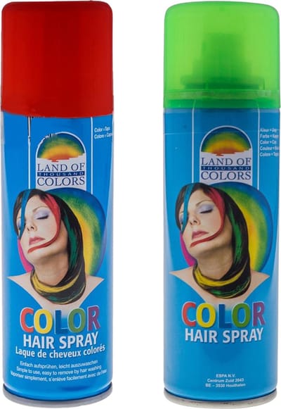 Goodmark Carnaval verkleed haarverf - haarspray - kleuren groen en rood - 111 ml per flacon - verven