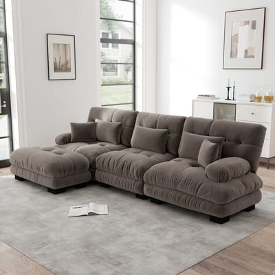 MODENUIT Hoekbank Modulair - Met Verplaatsbare Ottoman En Diepe Zitting - Voor Woonkamer - Chenille - Bruin