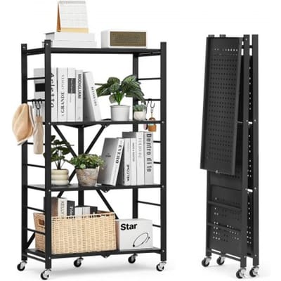 VEVOR 4-laags opvouwbare planken met wielen, 33 x 66 x 117 cm, opvouwbare, robuuste plankenkast, vrijstaande plankenkast, huishoudelijke plankenkast, keukenplankenkast, metalen plankenkast voor garage, keuken, kelder, zwart
