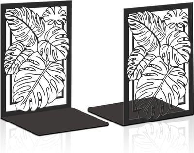 Zwarte Boekensteunen van Metaal voor Planten en Boeken - Stevige Decoratieve Boekenhouders voor Bureau en Plank met Tropische Bladeren