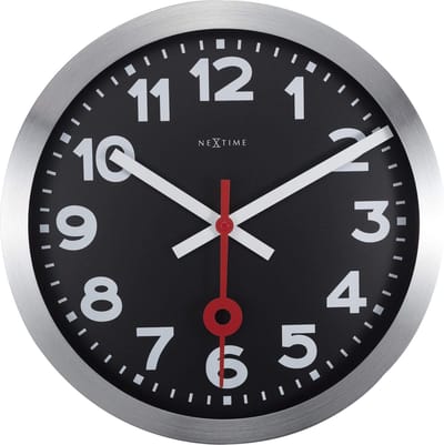 NeXtime Station – Wandklok – 35 cm – Aluminium – Zwart