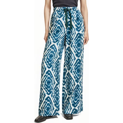 Scotch & Soda Eleni - High Rise Wide Leg Pyjama Pants Disco Tie Dye Bottle Maat: XS/30 | Wijde Broeken Outlet | Dames | Blauw