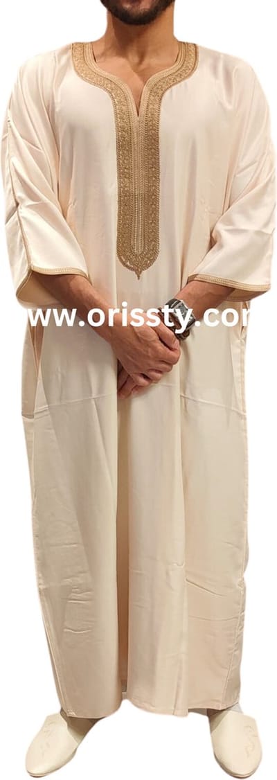 Beige Kandora Qamis Abaya handgemaarkt - Marokkaanse traditionele Djellaba/Gandoura