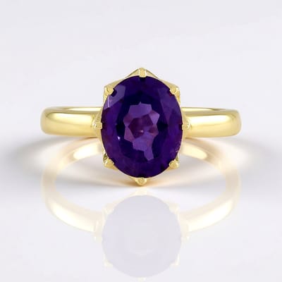 Cavill - Luxe Zilveren Ring Verguld - 2,25 ct Ovale Braziliaanse Amethist - 925 Sterling Zilver Ring - Elegante Paarse Edelsteenring