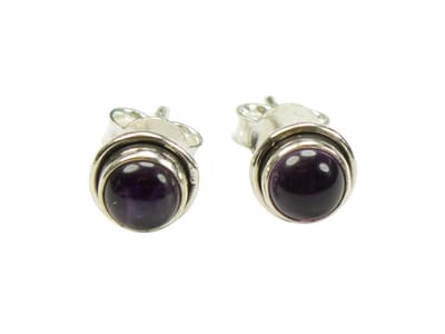 Zilveren knop oorbellen Amethist 925 zilver